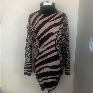 AKIRA Stylish Animal Print Turtleneck Dress Sz XL